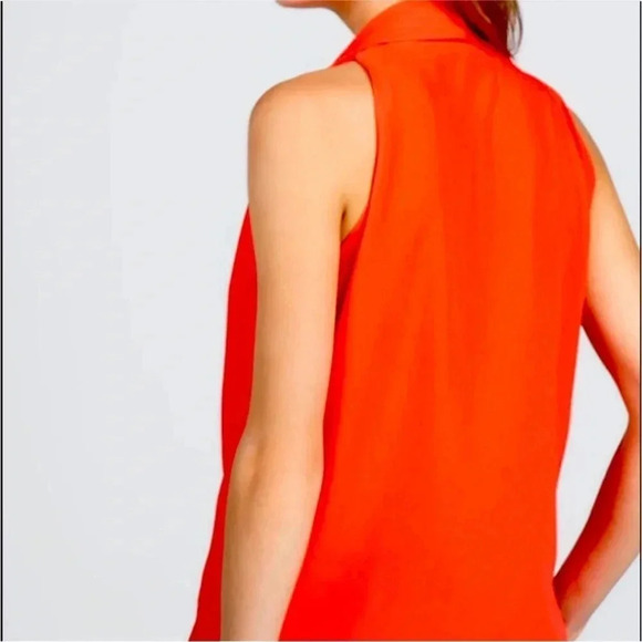 Diane Von Furstenberg• Reagan Draped Sleeveless V Neck Georgette Blouse in coral - Picture 2 of 7